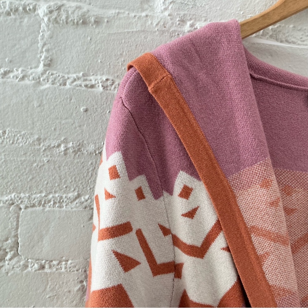 NWT Torrid Hooded Cardigan Duster Cinched Waist Orange Pink Print Boho Cozy Sz 2 - Picture 5 of 15